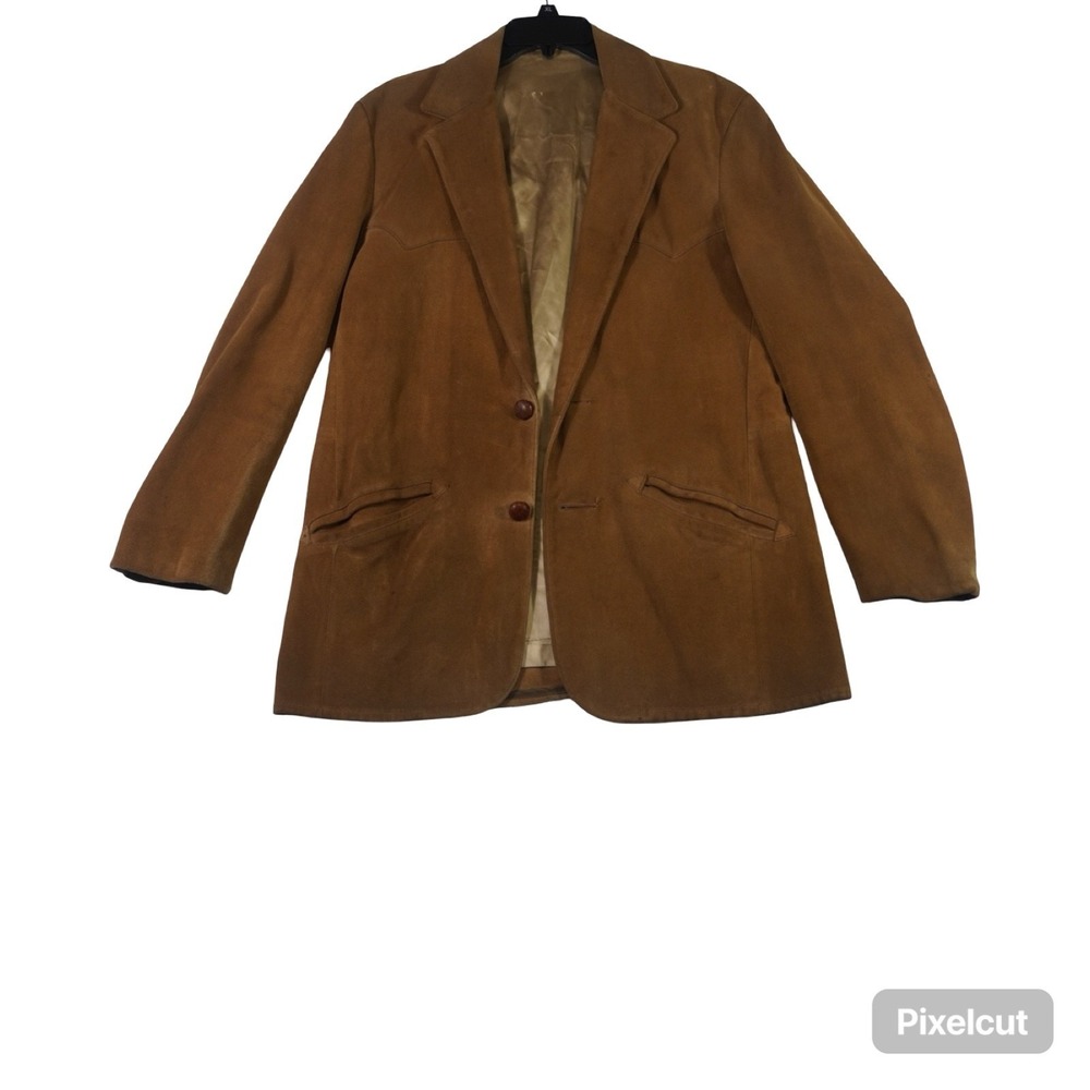 Vagabond Leather Blazer Jacket Men 40 Brown Single Breasted Notched Lapel Formal